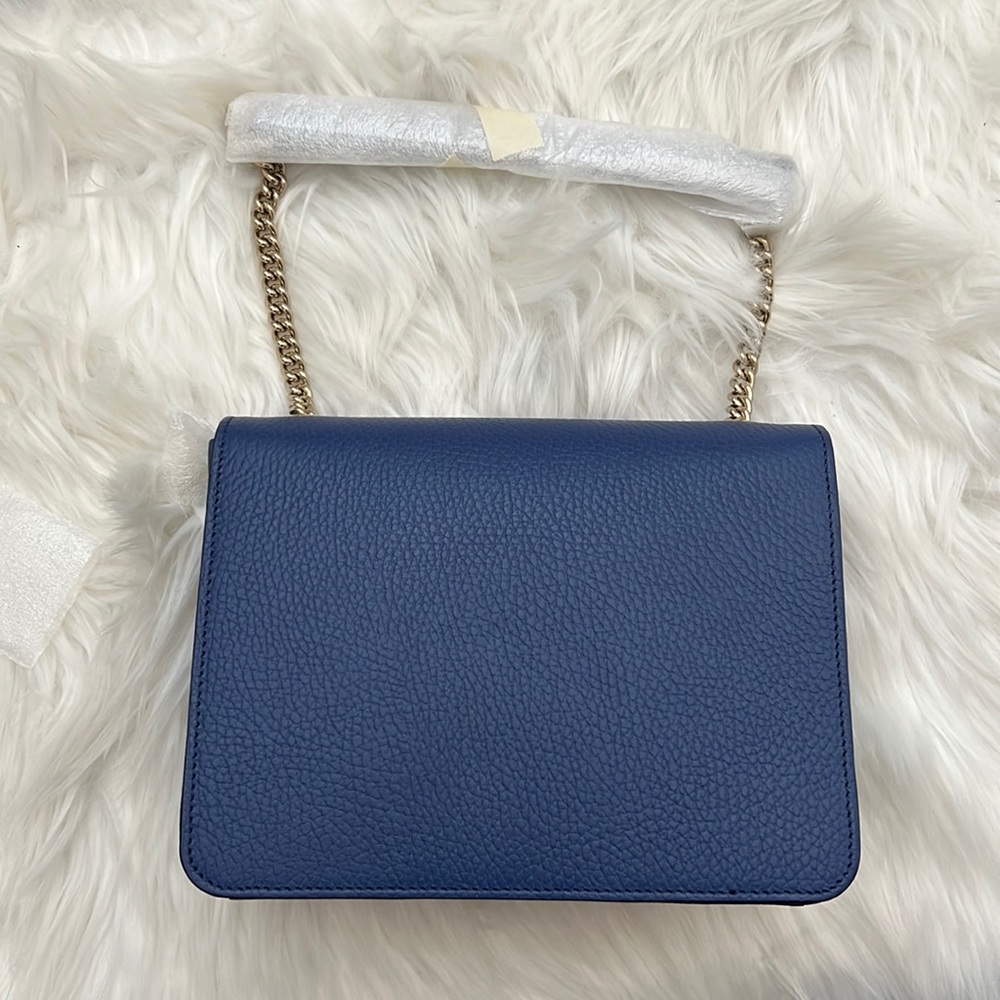 💯% Auth Gucci Interlocking GG Crossbody Bag Blue Leather NEW - Picture 3 of 12